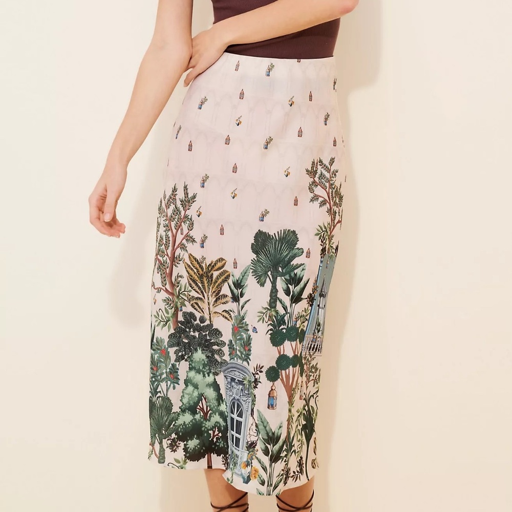 Ranna Gill Bohemian Novelty Windows on the World Slip Bias Skirt M